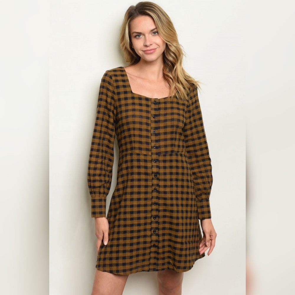 Navy/Mustard Checkered Dress